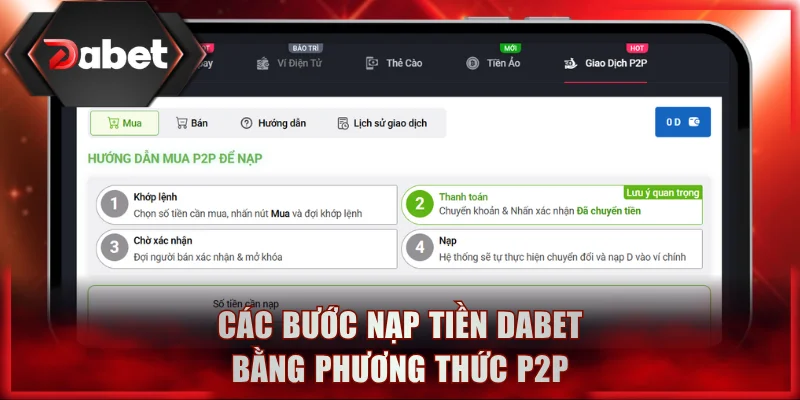 Các bước nạp tiền DABET bằng phương thức P2P